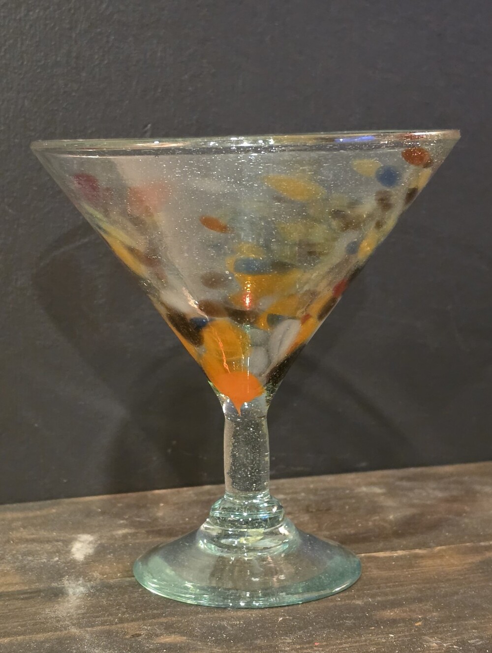 Mexican Hand Blown Confetti Martini Glass Multicolor Art Glass Boho Barware 🍸